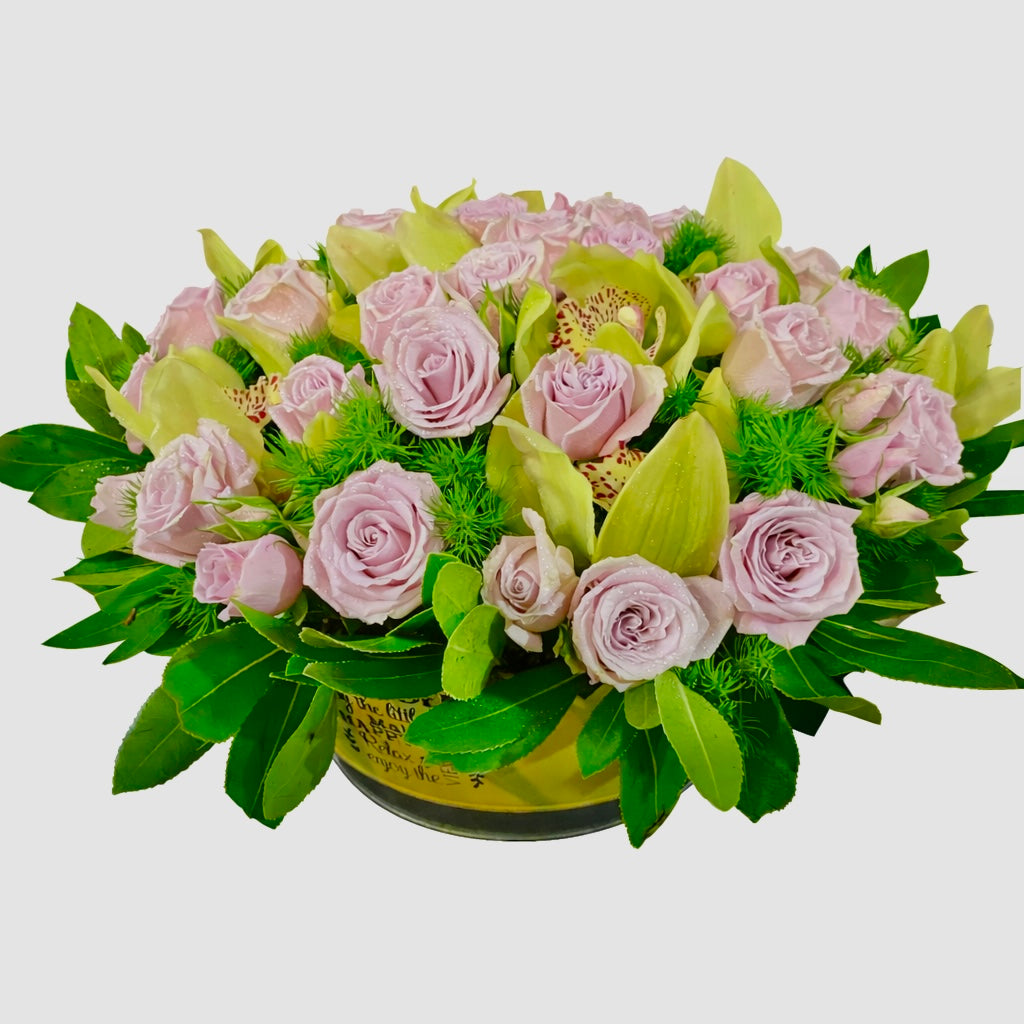 Basket of Orchids and Roses