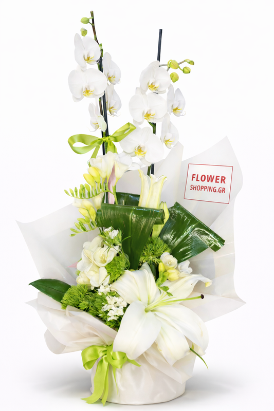 Λευκή Ορχιδέα & Κρίνα – Luxury Σύνθεση σε Κουτί