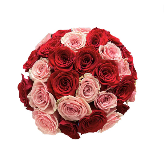 Red and pink rose bouquet hand-arranged for delivery in Athens