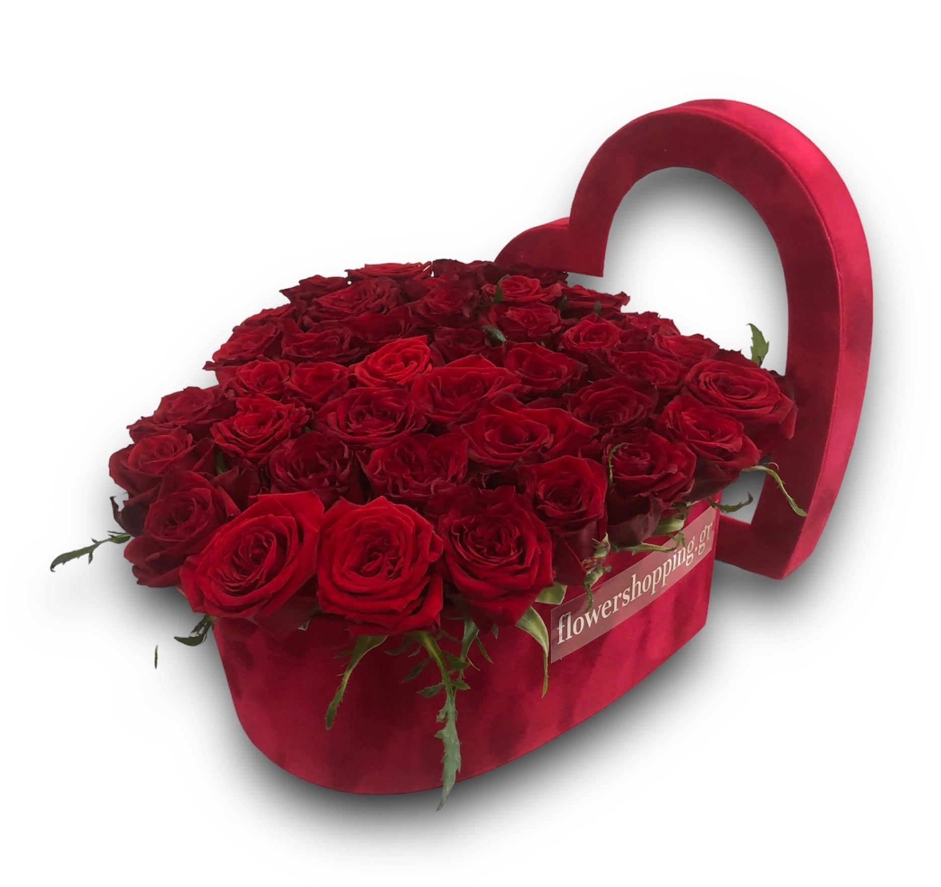 Heart-shaped box filled with fresh red roses, perfect for romantic gifts and special occasions from the best florist in Athens, Greece